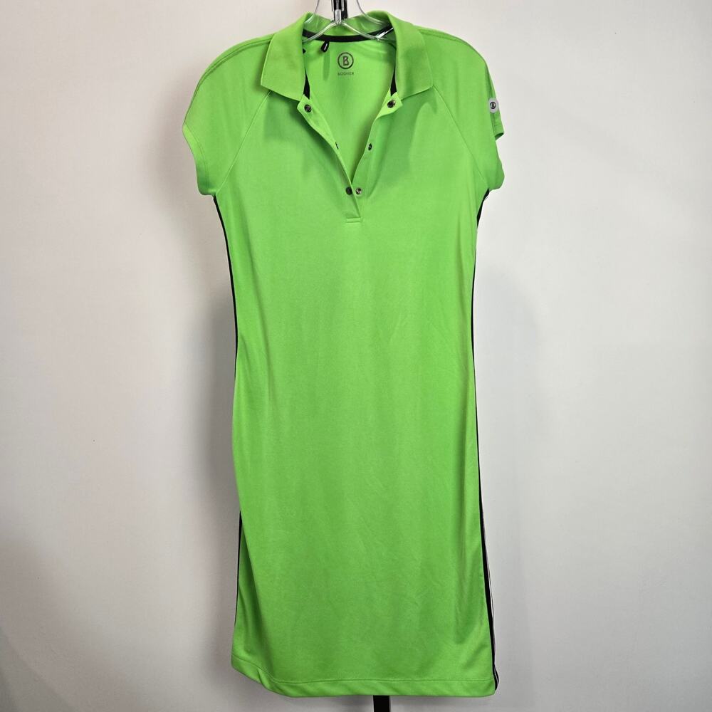 Bogner Short Sleeve Polo Tennis Dress Performance Bright Green RaCing Stripe 8